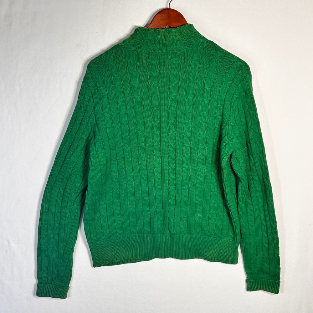 Ralph Lauren Sport Green Cable Knit Full Zip Cotton Sweater XL Purple Pony Logo - Picture 6 of 7